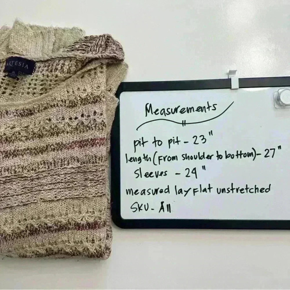 Artesia Sweater Open Knit Purple Beige Side Detail Women’s Sz XL Comfy - Picture 11 of 13